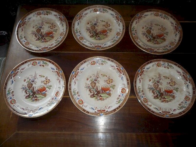 SERIE DE 6 ASSIETTES BROWN FIELD DETROIT IVORY