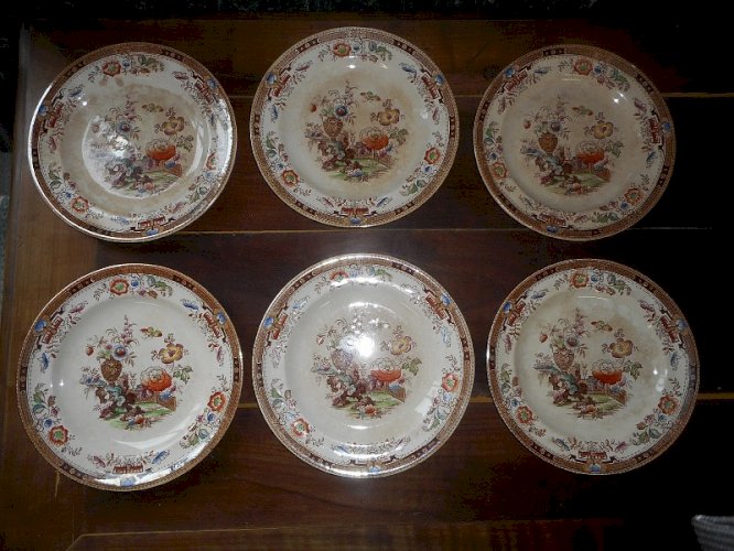 SERIE DE 6 ASSIETTES BROWN FIELD DETROIT IVORY