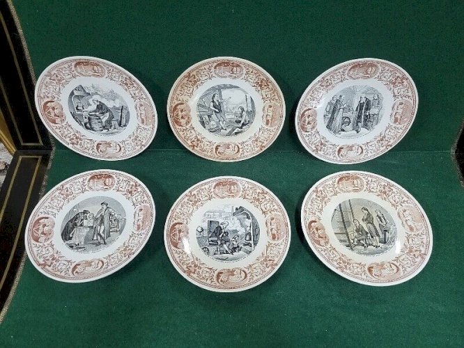 SERIE DE 6 ASSIETTES SUR LES INVENTEURS DIGOINS SARREGUEMINES