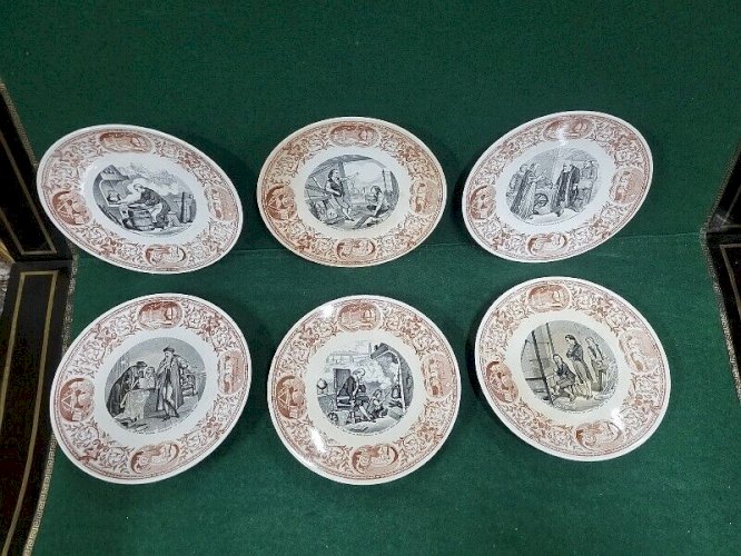 SERIE DE 6 ASSIETTES SUR LES INVENTEURS DIGOINS SARREGUEMINES