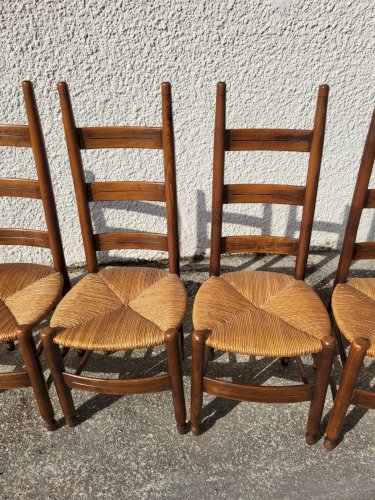 SERIE DE 6 CHAISES PAILLEES STYLE BRUTALISTE