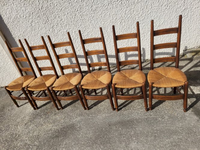 SERIE DE 6 CHAISES PAILLEES STYLE BRUTALISTE
