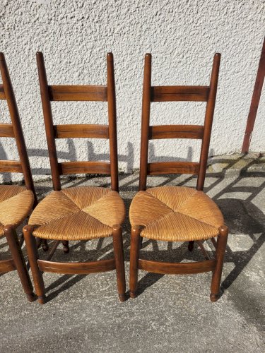 SERIE DE 6 CHAISES PAILLEES STYLE BRUTALISTE