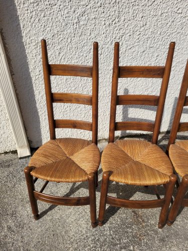SERIE DE 6 CHAISES PAILLEES STYLE BRUTALISTE