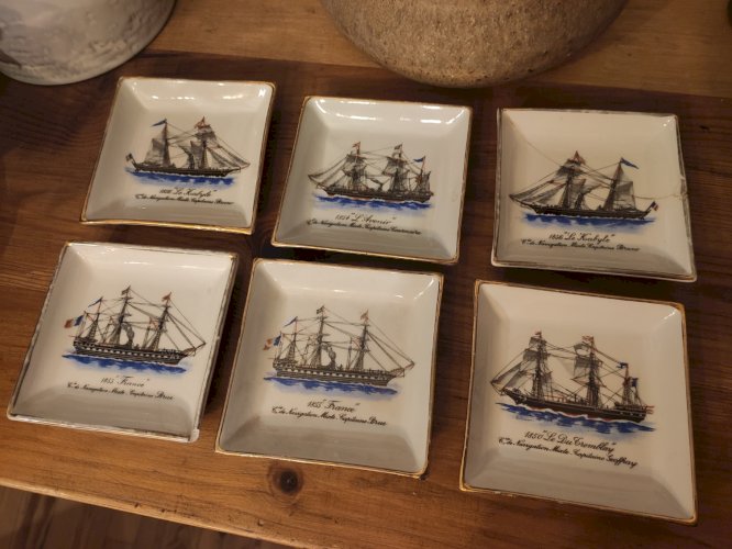 Série de 6 vide-poches Porcelaine de Paris - Compagnie de Navigation Mixte