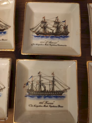 Série de 6 vide-poches Porcelaine de Paris - Compagnie de Navigation Mixte