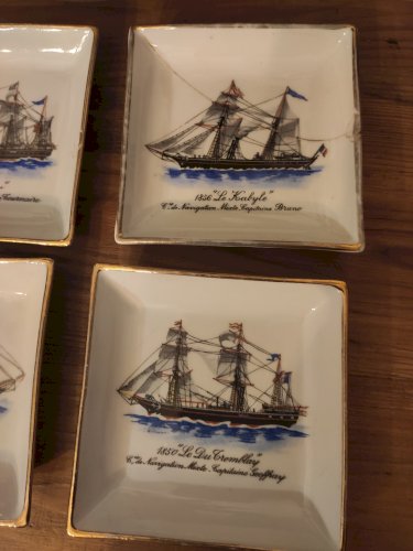 Série de 6 vide-poches Porcelaine de Paris - Compagnie de Navigation Mixte