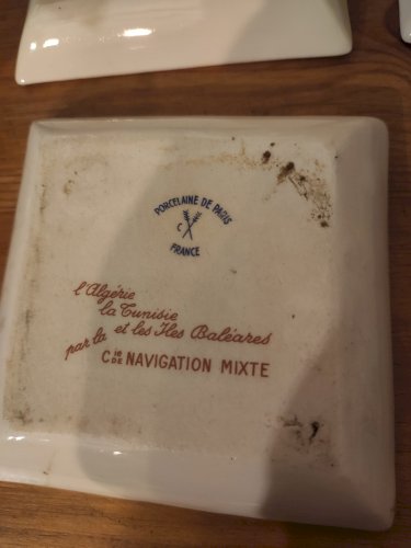 Série de 6 vide-poches Porcelaine de Paris - Compagnie de Navigation Mixte