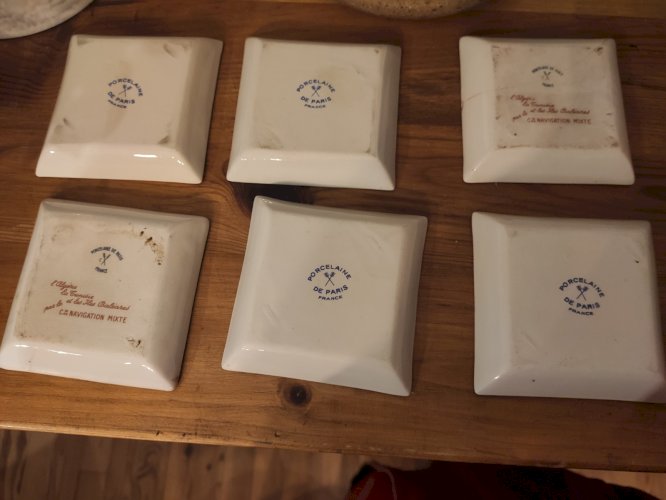 Série de 6 vide-poches Porcelaine de Paris - Compagnie de Navigation Mixte
