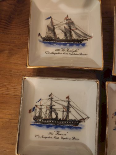 Série de 6 vide-poches Porcelaine de Paris - Compagnie de Navigation Mixte
