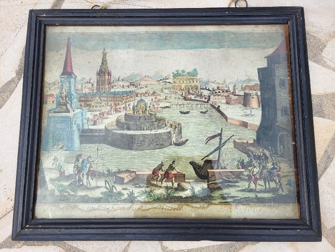 SERIE DE 7 CADRES AVEC GRAVURES ECRIT EN LATIN 7 MERVEILLES DU MONDE DU XVII è