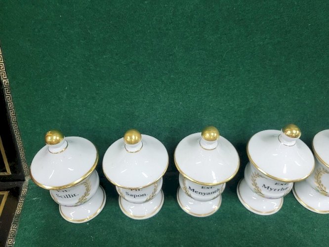 SERIE DE 9 POTS D'APOTHICAIRE POT PHARMACIE G. HERVE LIMOGES FRANCE