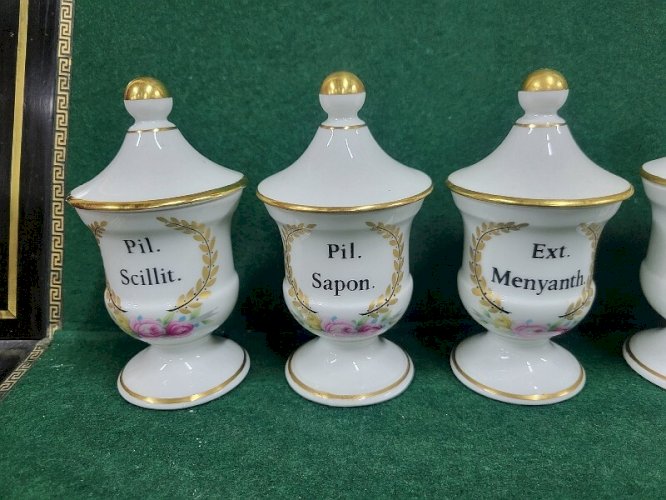 SERIE DE 9 POTS D'APOTHICAIRE POT PHARMACIE G. HERVE LIMOGES FRANCE