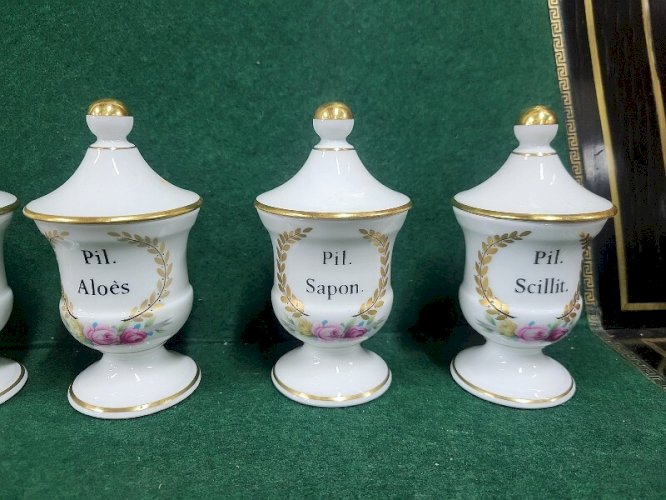 SERIE DE 9 POTS D'APOTHICAIRE POT PHARMACIE G. HERVE LIMOGES FRANCE