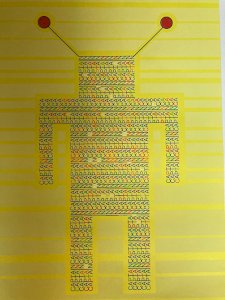 Sérigraphie 1990 Art Robot Capitaine Captain Jaune Lettrage A Identifier