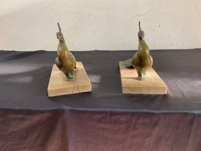 serre livres bronze d art et marbre art déco animalier  paon