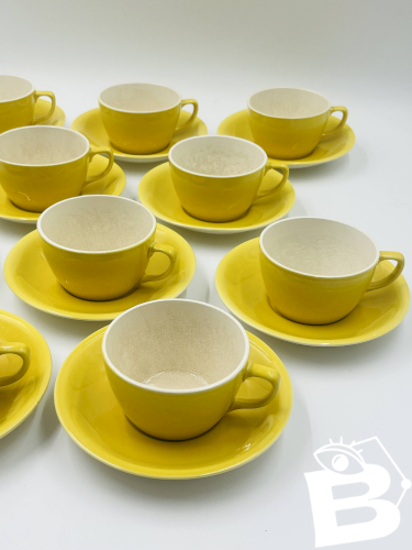Service 10 tasses jaune Boch Belgique vintage