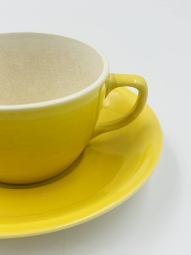 Service 10 tasses jaune Boch Belgique vintage