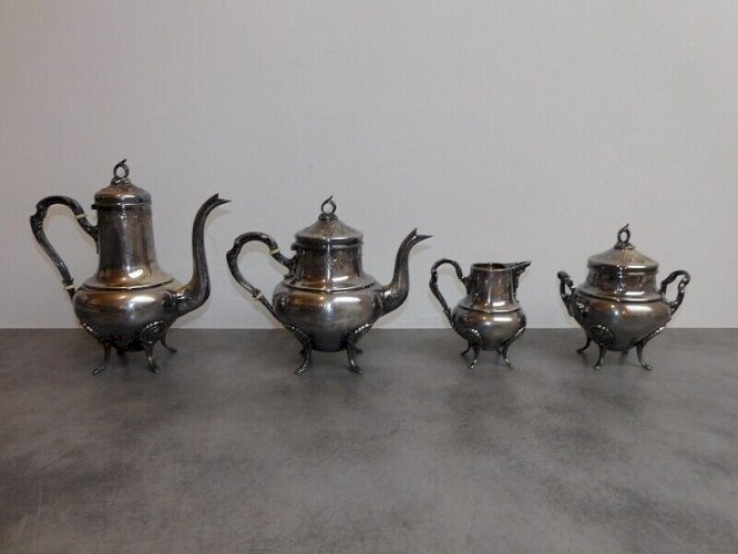 SERVICE A CAFE 4 PIECES EN METAL ARGENTE