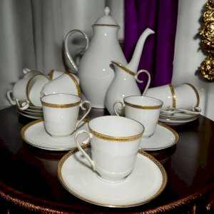 Antique porcelain coffee service – 9 people, deep gilding