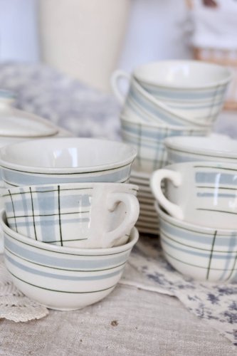 Service à café vintage 10 personnes faïence Salins décor géométrique