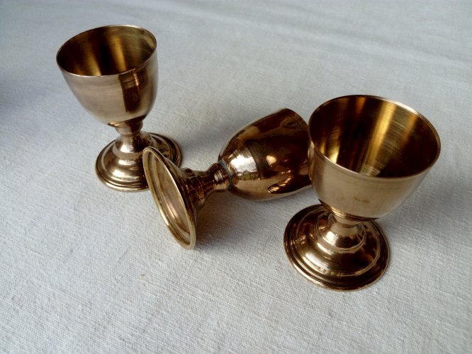 Service à caviar en laiton et verre soufflé