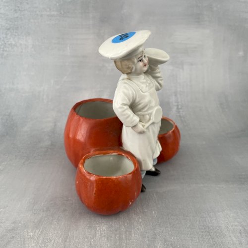 Service à condiments porcelaine cuisinier et potiron sel poivre moutarde