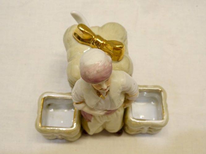 -SERVICE A CONDIMENTS STYLE ORIENTAL SALIERE POIVRIERE MOUTARDIER PORCELAINE   D