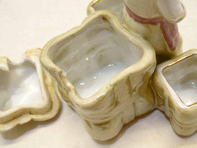 -SERVICE A CONDIMENTS STYLE ORIENTAL SALIERE POIVRIERE MOUTARDIER PORCELAINE   D