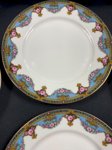 Service à dessert plat à gâteau 12 assiettes porcelaine style Marie-Antoinette
