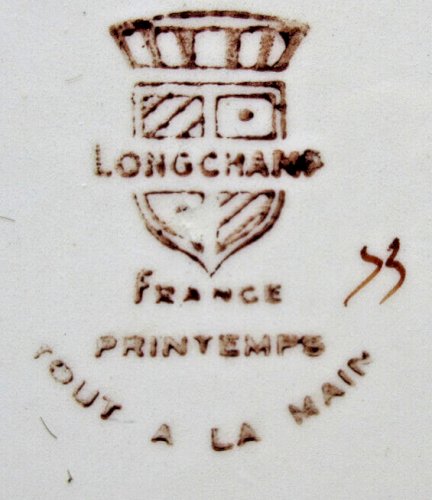 Service à gâteau Longchamp, modèle Printemps: 1 plat et 6 assiettes fleuris