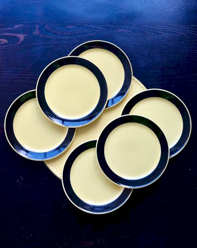 Service à gâteau vintage Villeroy & Boch jaune et noir – 10 assiettes desse