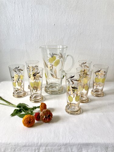 Service à limonade, décor citrons et feuillage doré, France, années 1960-1970