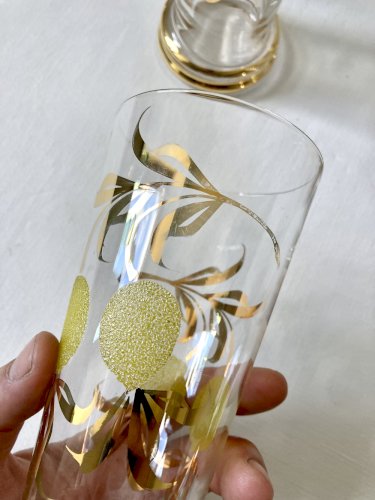 Service à limonade, décor citrons et feuillage doré, France, années 1960-1970