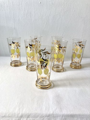 Service à limonade, décor citrons et feuillage doré, France, années 1960-1970