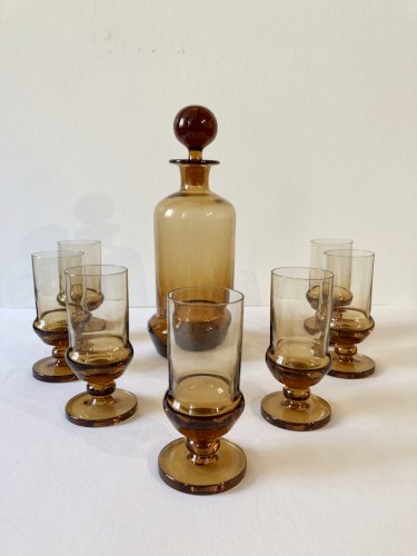 Service à liqueur art déco en verre ambré