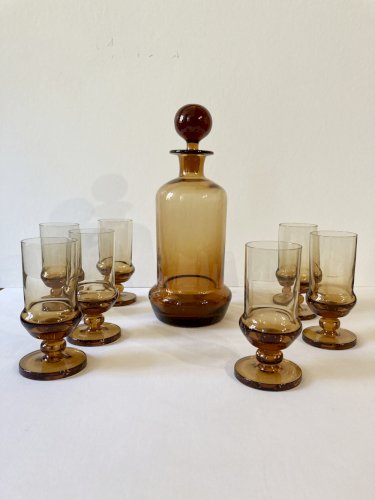 Service à liqueur art déco en verre ambré
