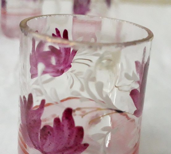 Service à liqueur en verre émaillé