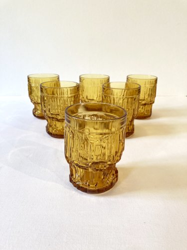 Service à orangeade en verre ambré texturé
