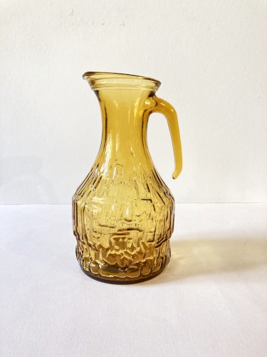 Service à orangeade en verre ambré texturé