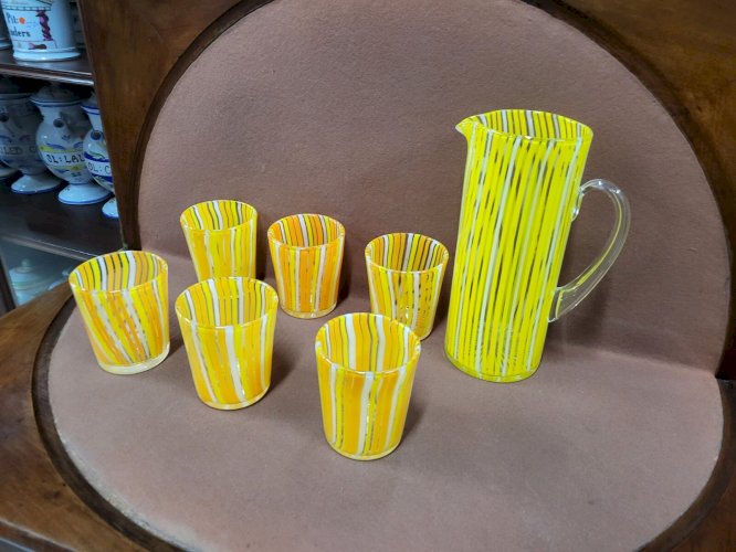 SERVICE A ORANGEADE EN VERRE ORANGE ET JAUNE