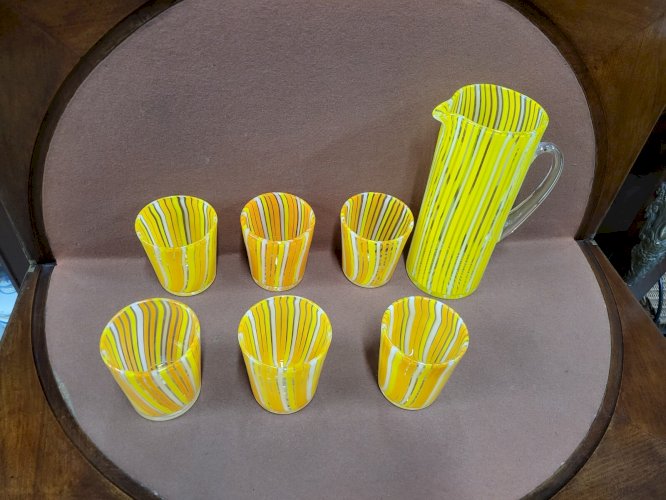 SERVICE A ORANGEADE EN VERRE ORANGE ET JAUNE