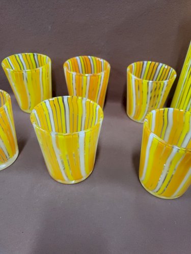 SERVICE A ORANGEADE EN VERRE ORANGE ET JAUNE