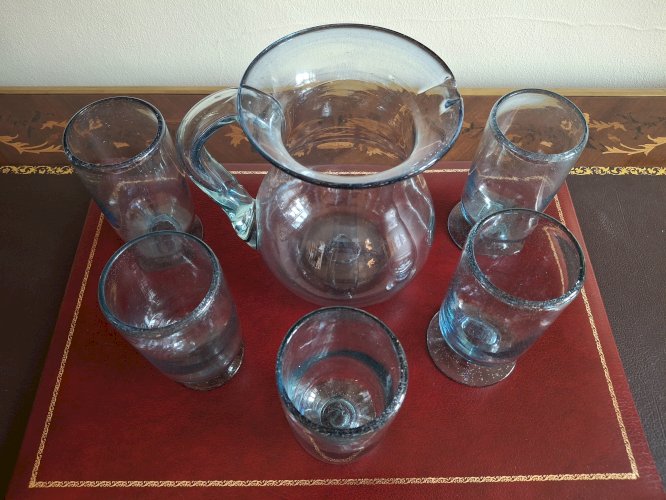 Service à orangeade en verre soufflé bullé type Biot