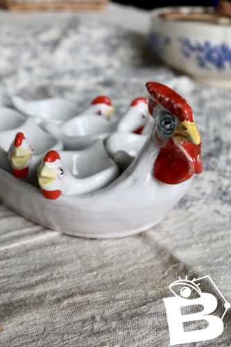 Service à œufs vintage en céramique poules
