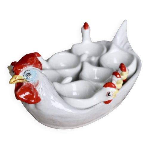 Service à œufs vintage en céramique poules