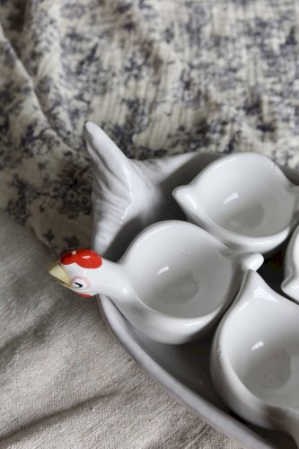 Service à œufs vintage en céramique poules