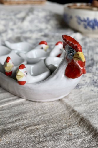 Service à œufs vintage en céramique poules