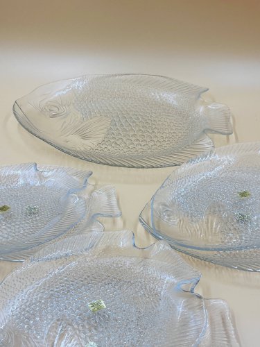 Service à poisson Arcoroc en verre – 1 plat et 6 assiettes