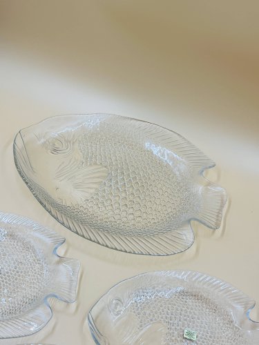 Service à poisson Arcoroc en verre – 1 plat et 6 assiettes